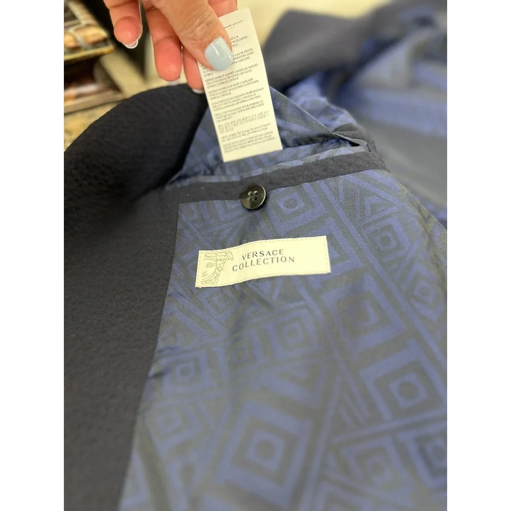 Versace Collection Navy Textured Blazer Sport Coat Jacket IT 52 US 42